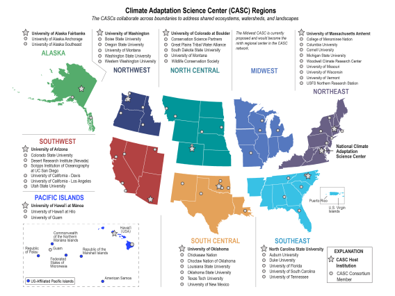 Illustrated map of CASC regions in the U.S.