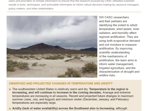 Flyer for Recent and Projected Aridity in the Southwestern United States.