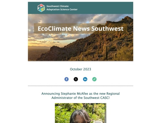 Thumbnail for October 2023 newsletter, containing SWCASC logo and the text "EcoClimate News Southwest, October 2023"