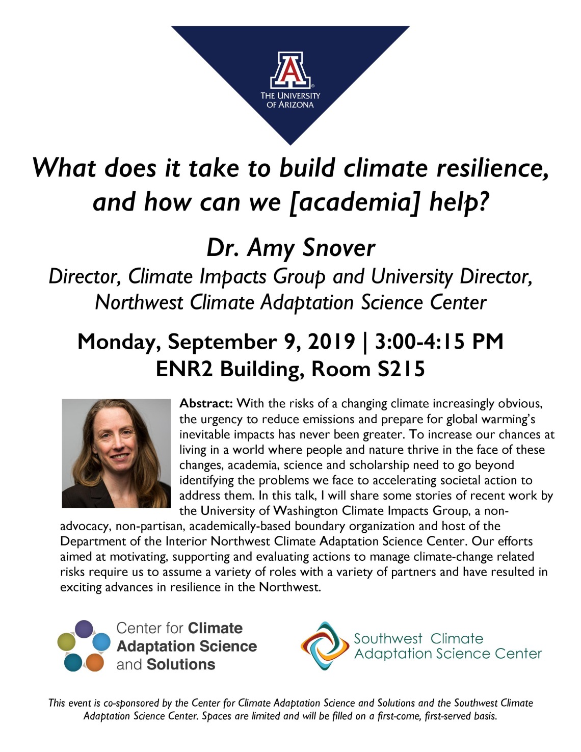 Flyer for "What does it take to build climate resilience, and how can we [academia] help?" event.