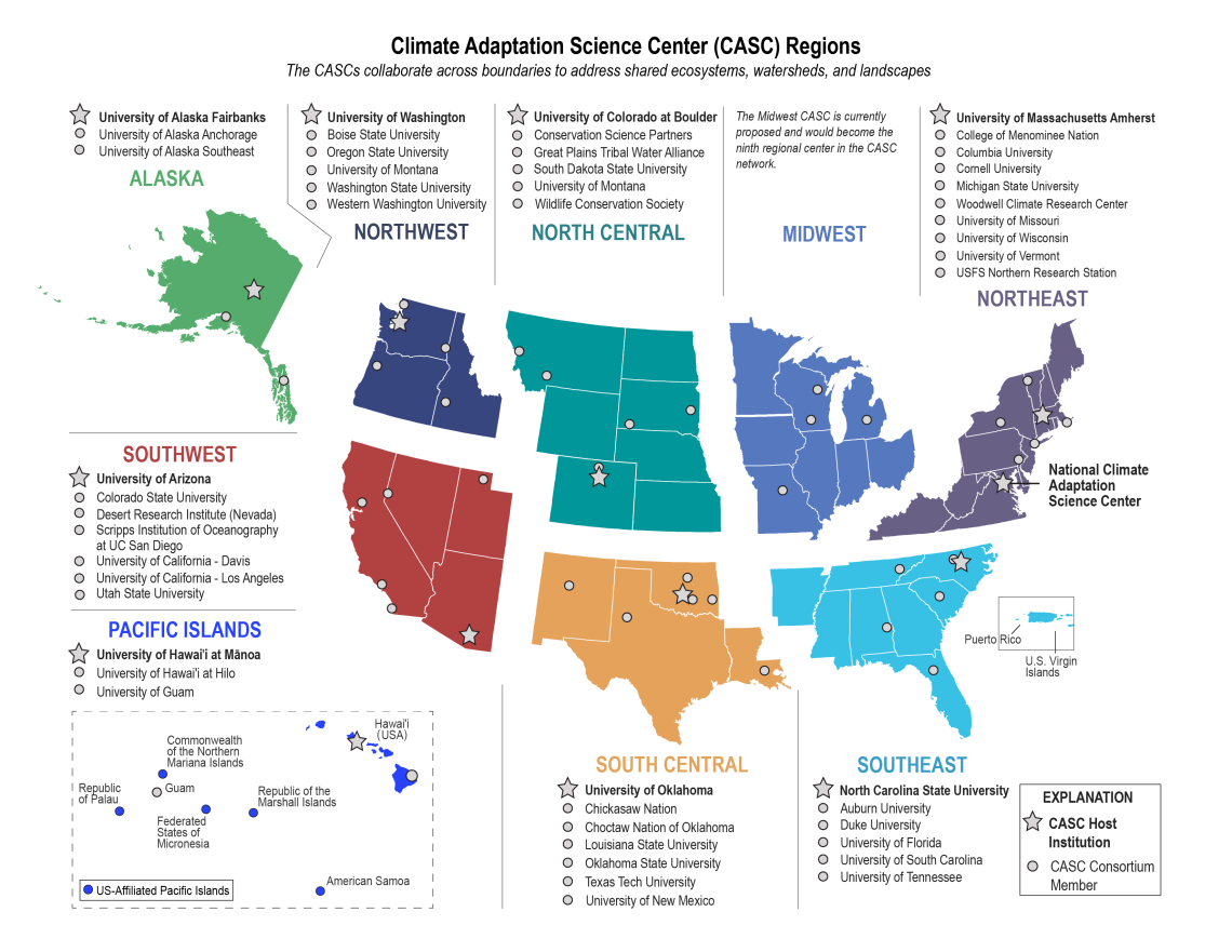 Illustrated map of CASC regions in the U.S.