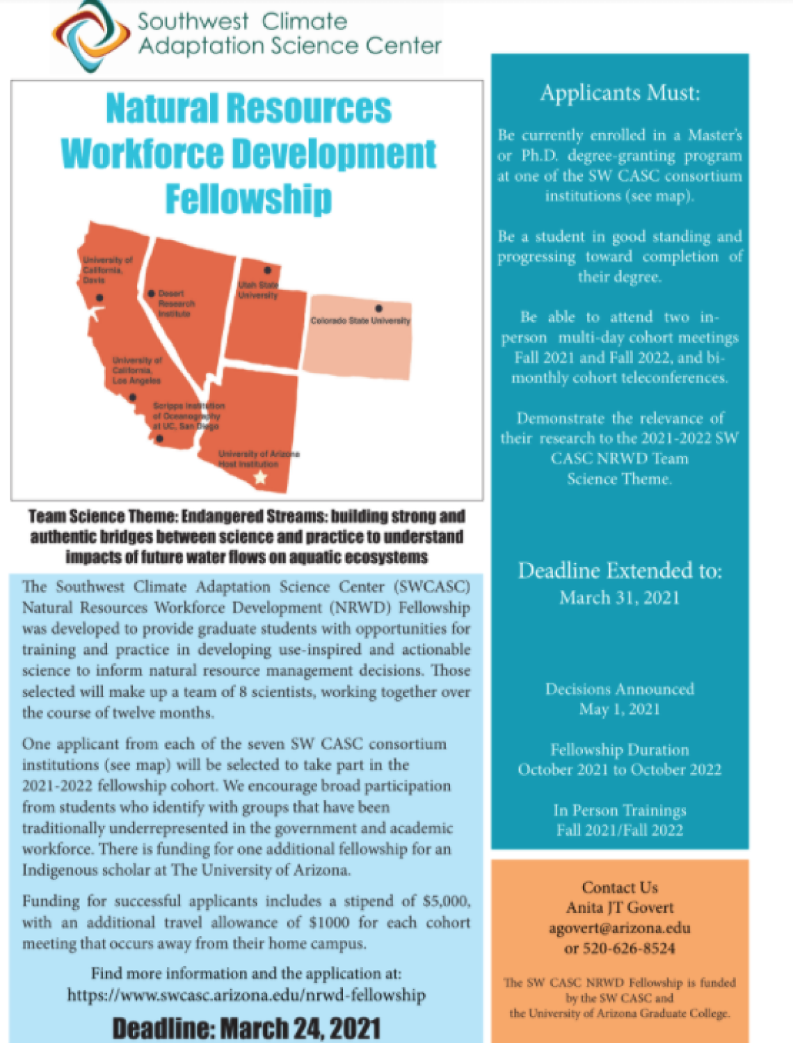 Flyer for Natural Resources Workforce Development Fellowship.