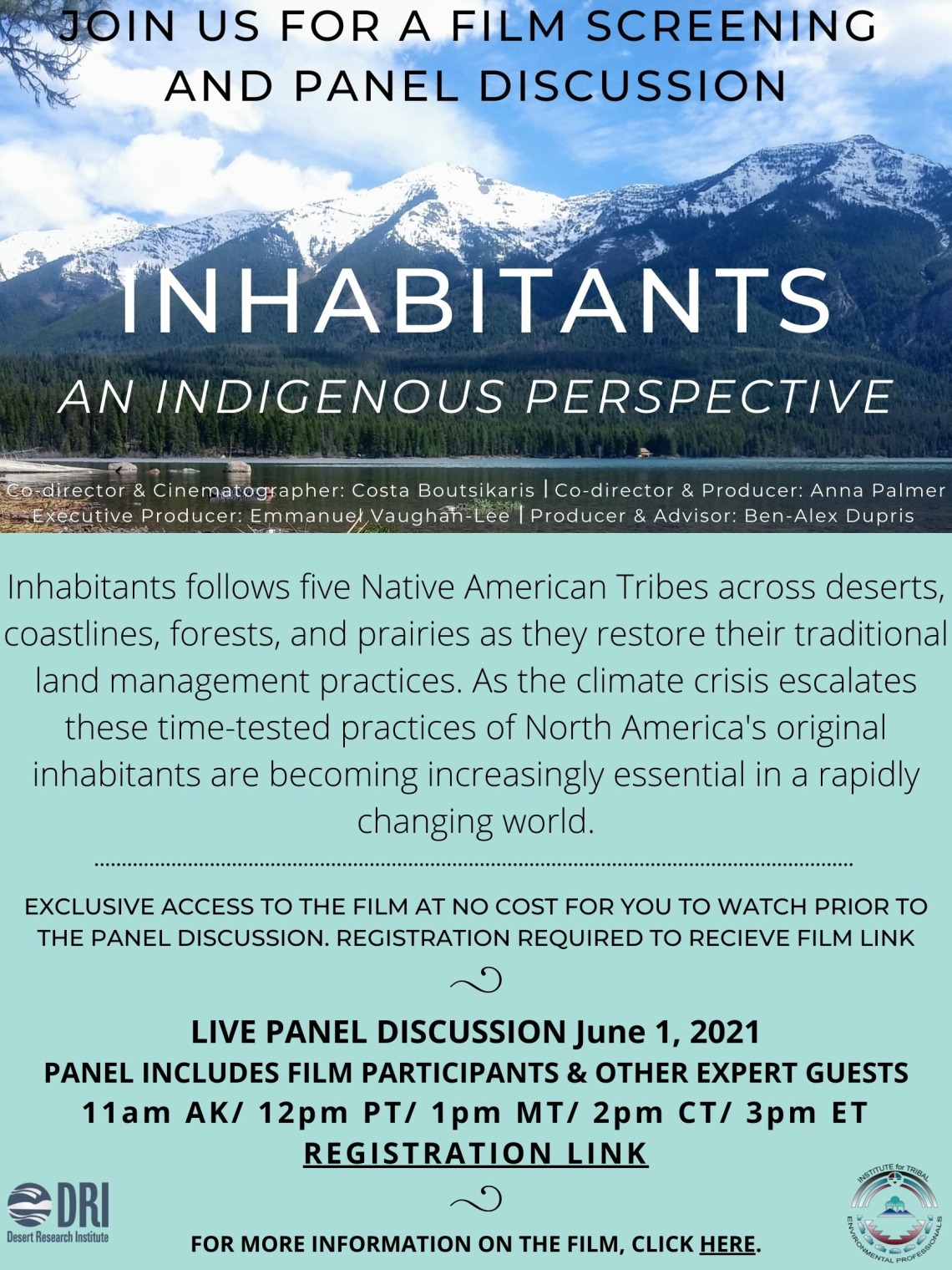 Flyer for Inhabitants: An Indigenous Perspective film screening.