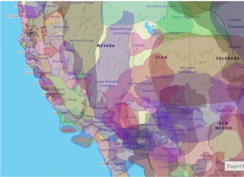 Map of the southwest region of the US with land acknowledgement mapping.